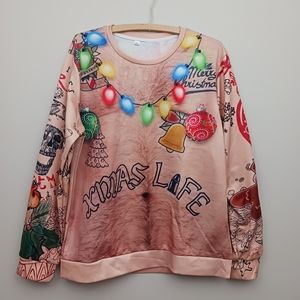 Unisex Adult Hairy Chest Ugly Christmas Sweater 3D Funny Tattoos Size 2XL(Large)